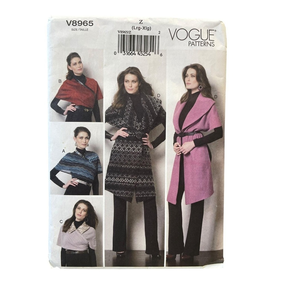 Vogue‎ V8965 Misses' Wraps Bolero Cardigan Coat Lrg-Xlg Modern